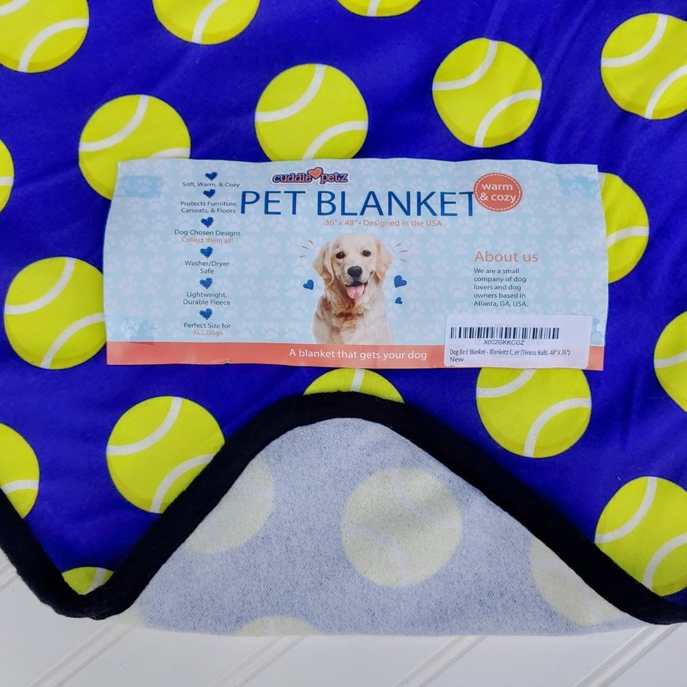 Dog Bed Blanket - Tennis Ball Pattern - 48" x 36"